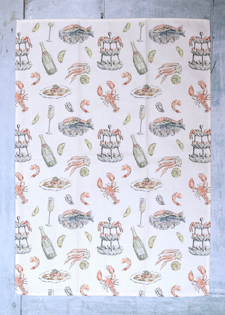 "Fruits de mer et Champagne - Seafood and Champagne" - Linge a vaisselle / Tea Towel