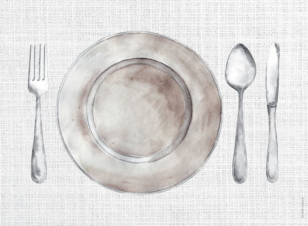 Napperon de Vinyle - A table sur lin blanc