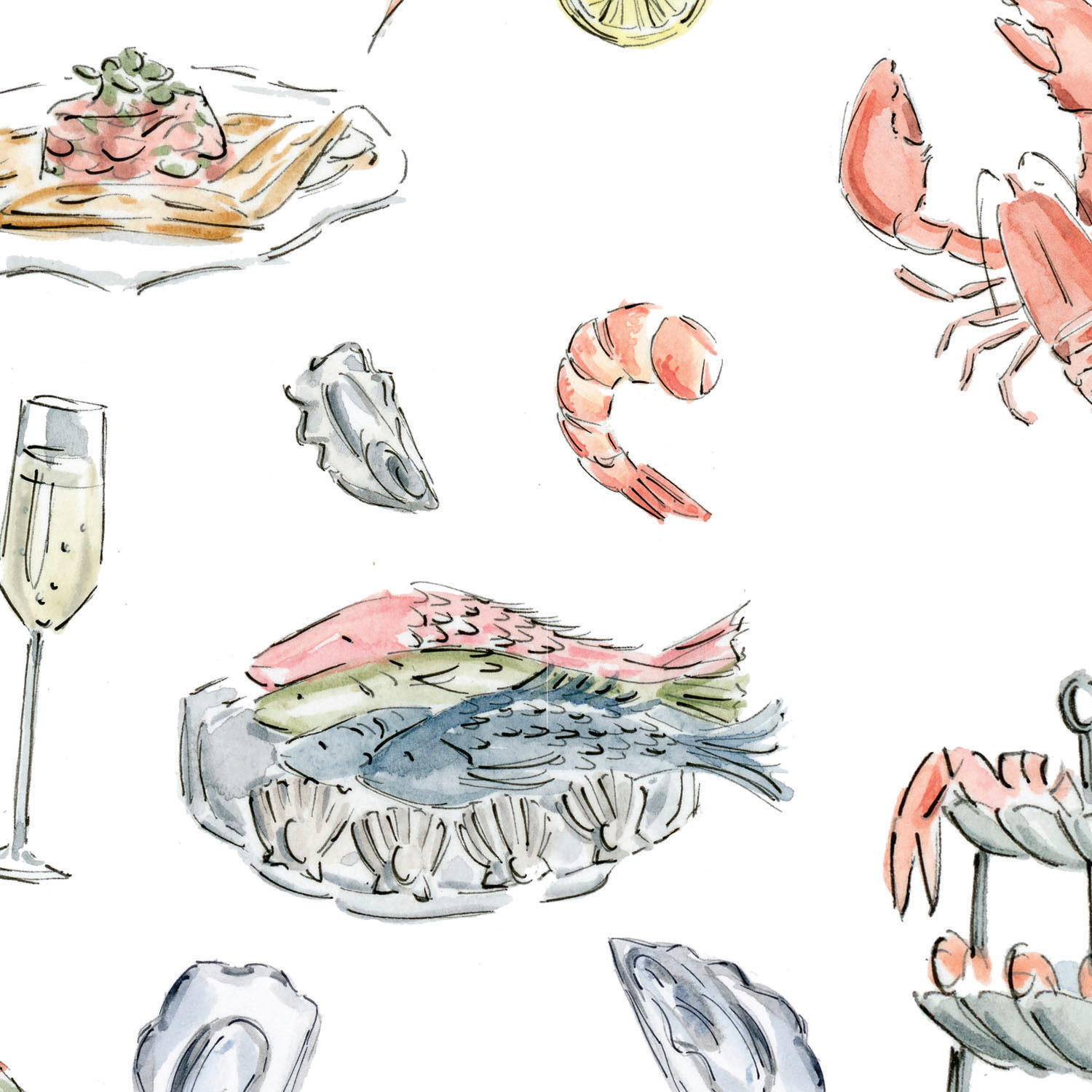 Fruits de mer et champagne / Seafood and champagne - Napperons de papier / Paper placemats