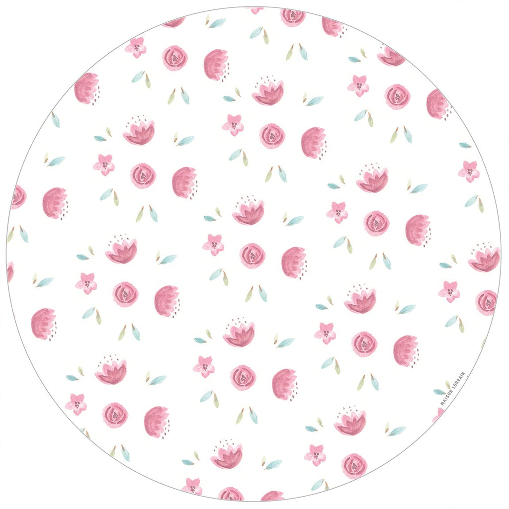 Napperon de Vinyle Ronds pour Bébé - Semis fleurs roses - Collection Bébé